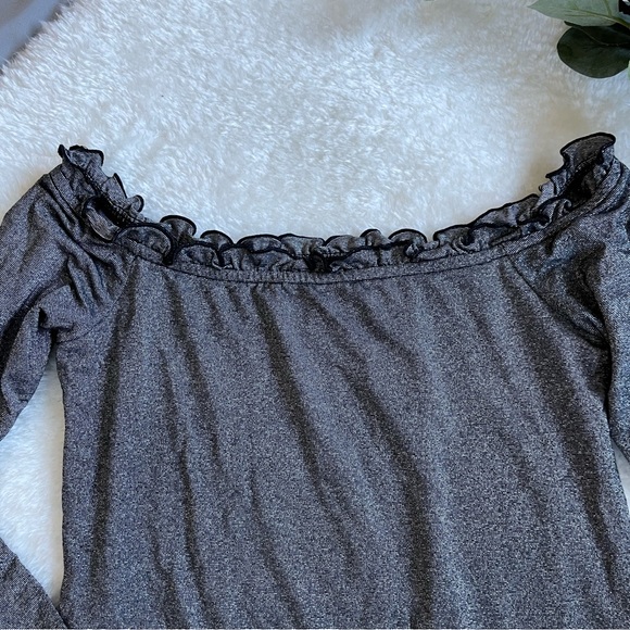 Aeropostale Long Sleeve Sparkle Lettuce-Trim Off-The-Shoulder Top - Picture 6 of 13